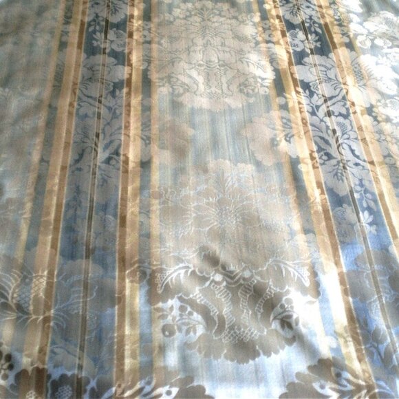AQUA BLUE GOLD BEIGE DAMASK DRAPERY FURNITURE UPHOLSTERY FABRIC 72"L 50.5 "W - Picture 8 of 11